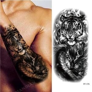 Lot of 2 Tiger Tattoos Grey White Waterproof Breathable Permanent Body Art New